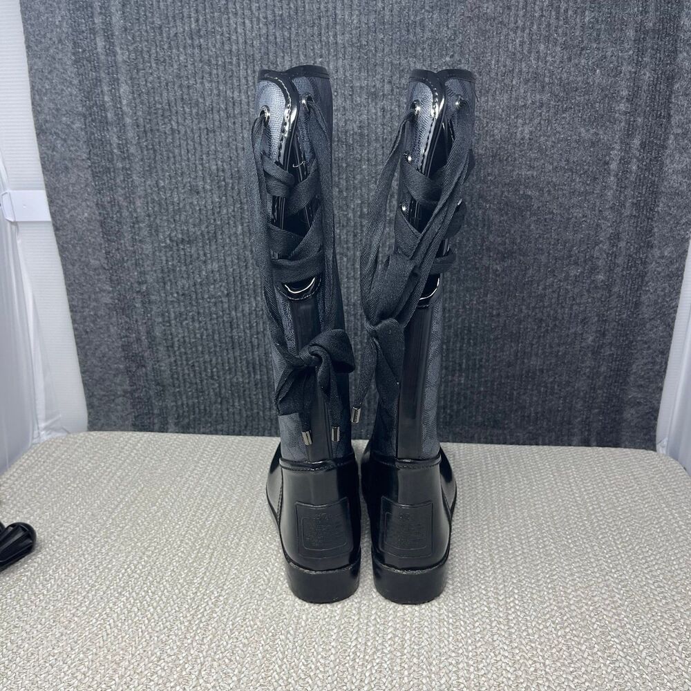 Coach Tristee Tall Rain Boots Rubber Black Signature Print Logo Women’s 7 B - Picture 5 of 9